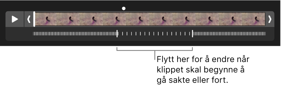 Et videoklipp i sakte film med håndtak som du kan flytte på for å endre når klippet skal begynne å gå sakte og deretter fort igjen.