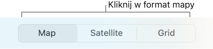 Przyciski Mapa, Satelitarna i Siatka.