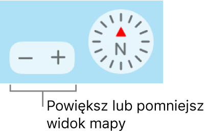 Przyciski powiększania i pomniejszania na mapie.