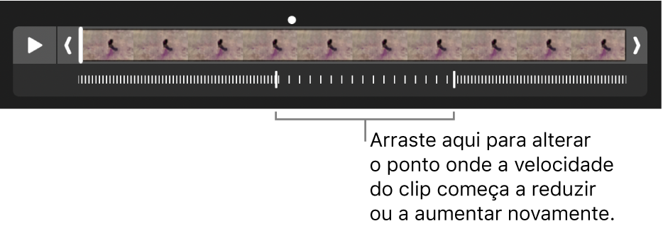 Um vídeo em câmara lenta com puxadores que pode arrastar para alterar onde o vídeo abranda e volta a acelerar.