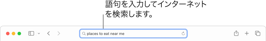 Safariのスマート検索フィールド。ここに語句を入力してインターネットを検索できます。