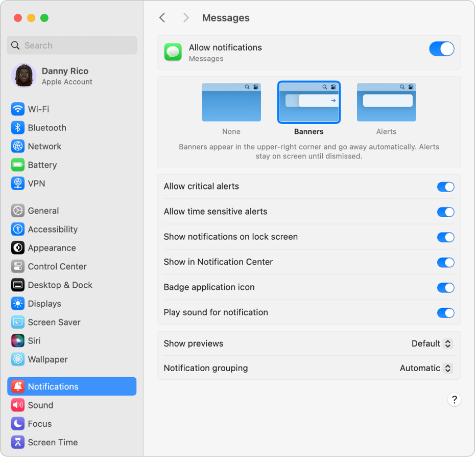 Change Notifications Settings