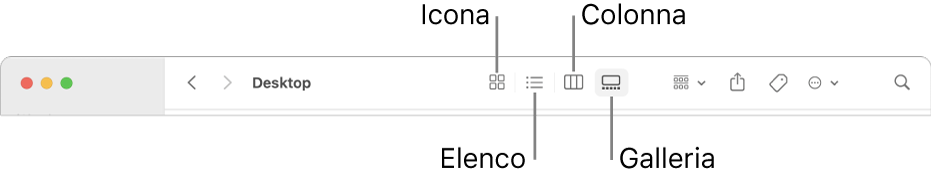 La barra strumenti del Finder che mostra il pulsante “Opzioni di visualizzazione” per una cartella.