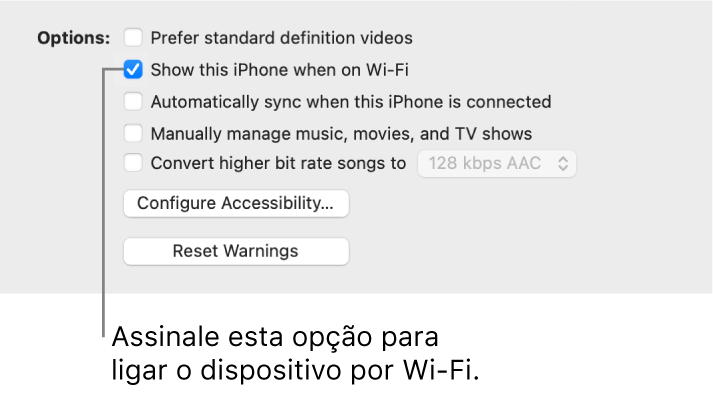 As opções de sincronização para gerir manualmente os elementos de conteúdo.