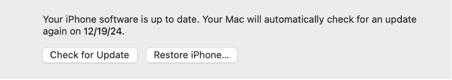 The “Restore [device]” button appears next to the “Check for Update” button.