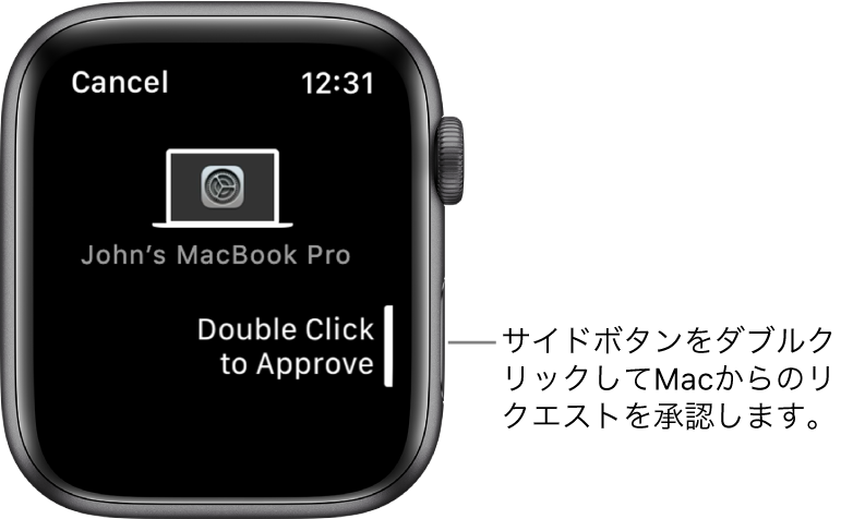 MacBook Proからの承認要求が表示されたApple Watch。