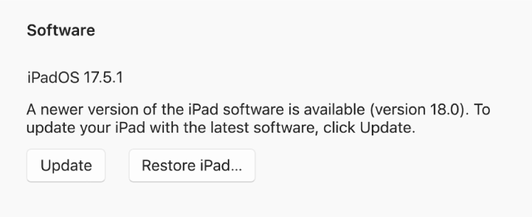 The “Restore [device]” button appears next to the “Check for Update” button.