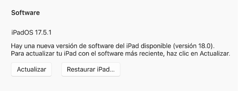 El botón Actualizar aparece junto al botón Restablecer dispositivo.