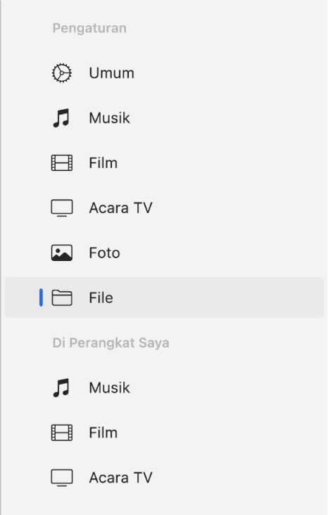 Bar samping menampilkan File dipilih.