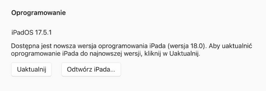 Przycisk Odtwórz [urządzenie] widoczny obok przycisku Sprawdź uaktualnienia.