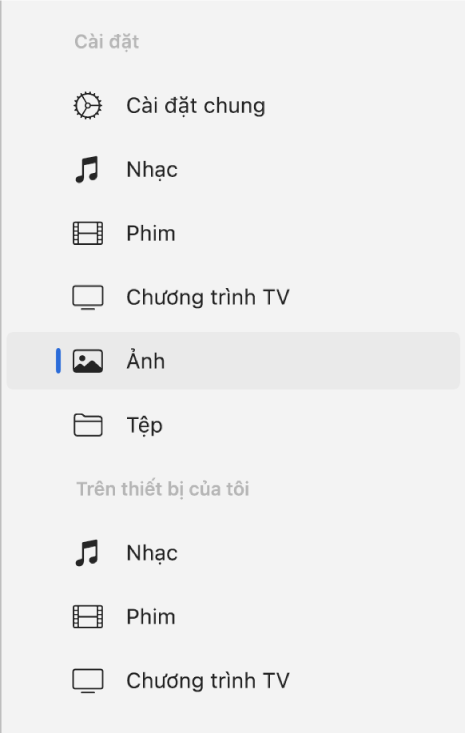 Thanh bên đang hiển thị Ảnh được chọn.