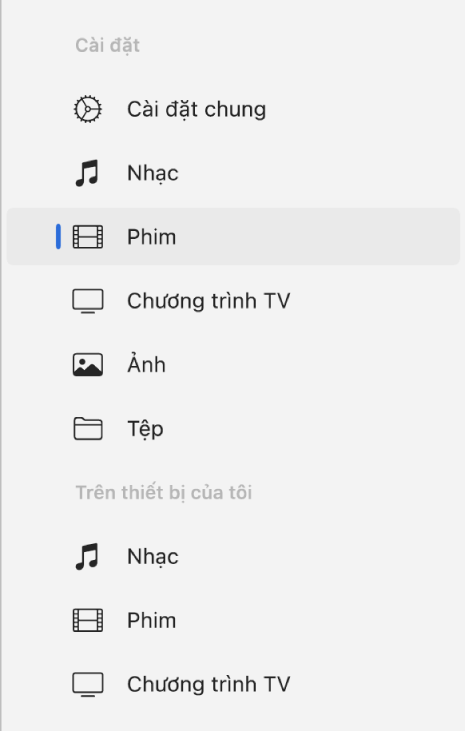 Thanh bên đang hiển thị Phim được chọn.