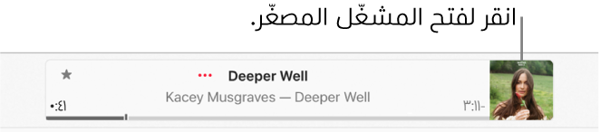 حدد العمل الفني للألبوم على يمين نافذة التشغيل لفتح المشغّل المصغّر.