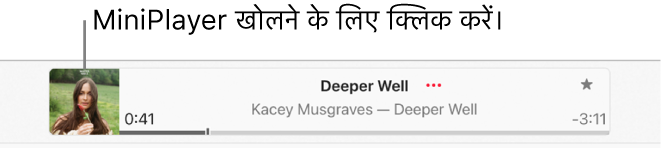 MiniPlayer खोलने के लिए प्लेबैक विंडो के बाईं ओर ऐल्बम कलाकृति चुनें।