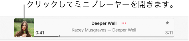 再生ウインドウの左側のアルバムアートワークを選択してミニプレーヤーを開きます。