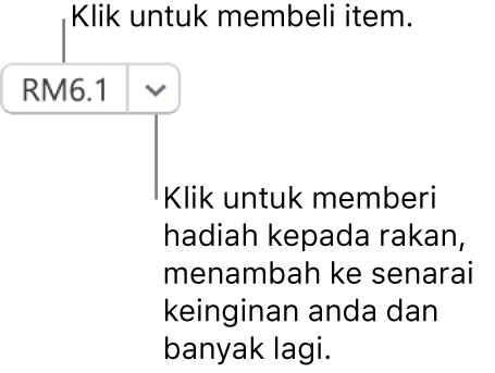 Butang memaparkan harga. Pilih harga untuk membeli item. Pilih anak panah bersebelahan harga untuk menghadiahkan item kepada rakan, menambah item ke senarai keinginan anda dan banyak lagi.