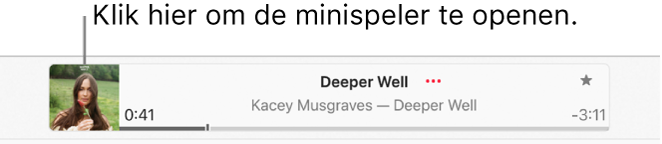 Selecteer de albumillustratie links van het afspeelvenster om de minispeler te openen.