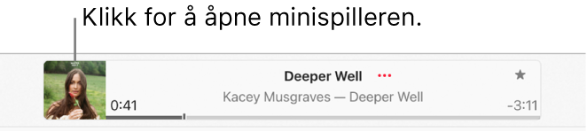 Velg albumbildet til venstre i avspillingsvinduet for å åpne minispilleren.