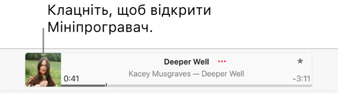 Виберіть обкладинку альбому зліва від вікна відтворення, щоб відкрити мініпрогравач.