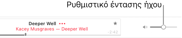 Το ρυθμιστικό έντασης ήχου στην πάνω δεξιά πλευρά του Apple Music.