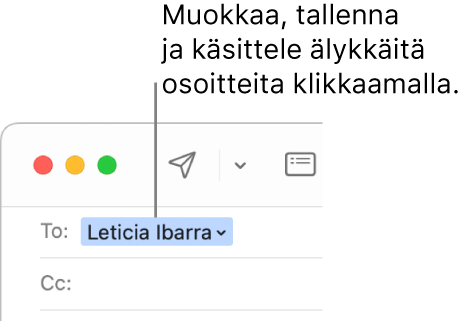 Älykäs osoite ja nuoli, jota klikkaamalla voit muokata tai käsitellä älykästä osoitetta tai tallentaa sen.