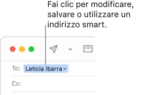 Un indirizzo smart con una freccia sulla quale puoi fare clic per modificare, salvare o lavorare con un indirizzo smart.