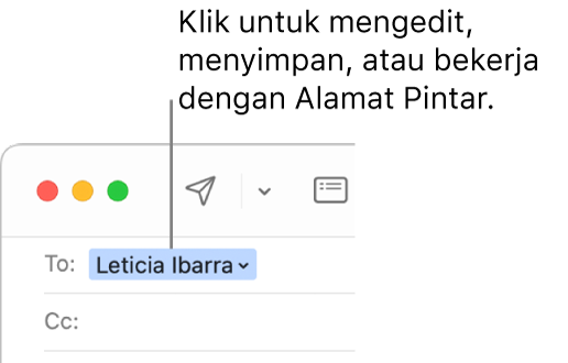 Alamat Pintar dengan anak panah yang anda boleh klik untuk edit, simpan atau bekerja dengan Alamat Pintar.