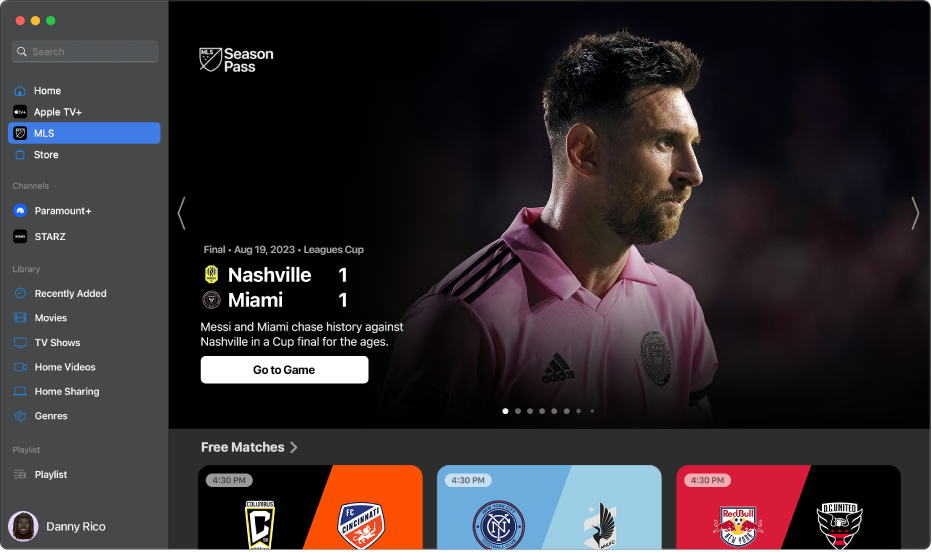 La app Apple TV mostrando la ventana MLS.