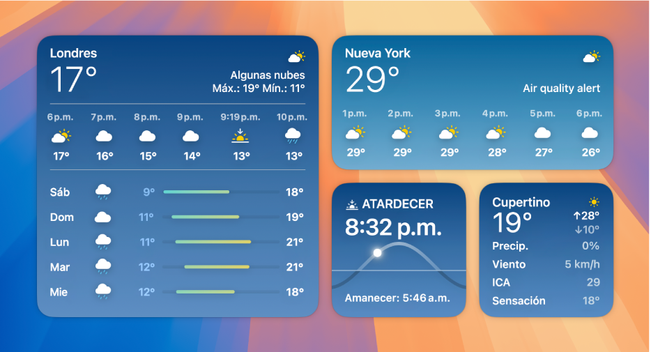 Widgets pequeño, mediano y grande de Clima.