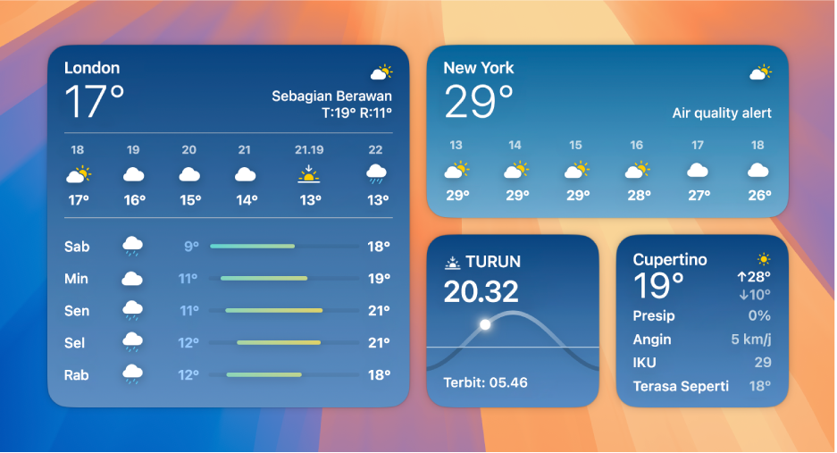 Widget Cuaca kecil, sedang, dan besar.