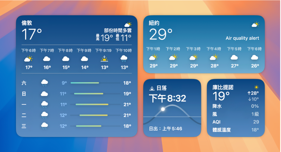 大、中及小的「天氣」小工具