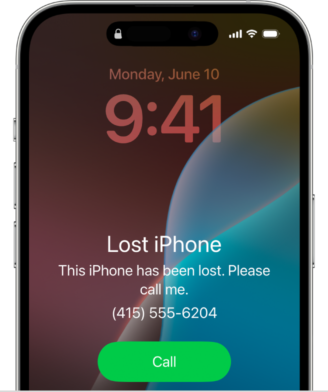 An iPhone Lock Screen with the message: “Lost iPhone”. This iPhone has been lost. Please call me. (669) 555-3691.”