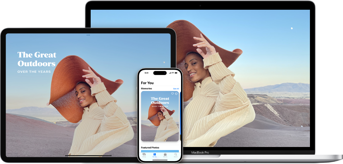 iPhone, iPad और Mac पर समान तस्वीरें दिखाई देती हैं।