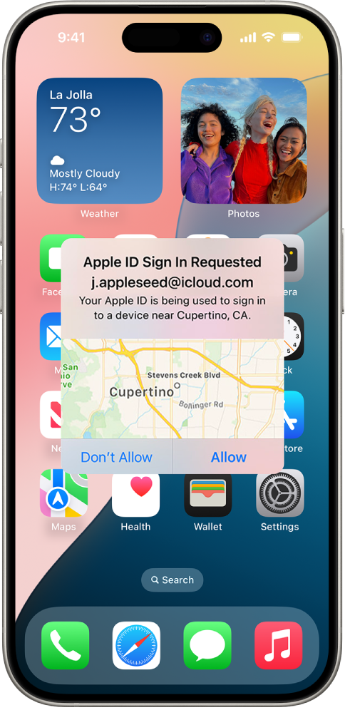 An iPhone screen showing an attempted sign-in by a user on another device associated with the iCloud account.