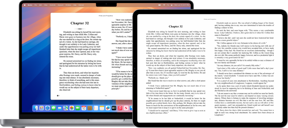 A book on the same page in the Books app on an iPad and a Mac.