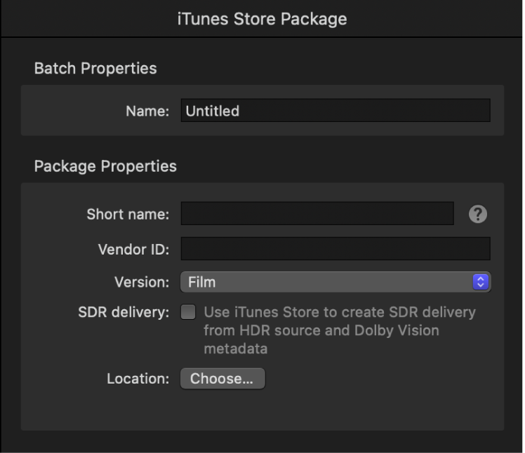 「iTunes Storeパッケージ」インスペクタ