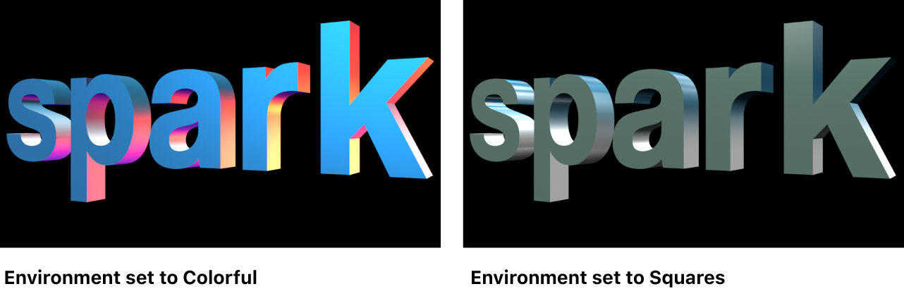 Canvas mit 3D-Text mit „Farbenfroh“ und „Quadrate“ für „Umgebung“