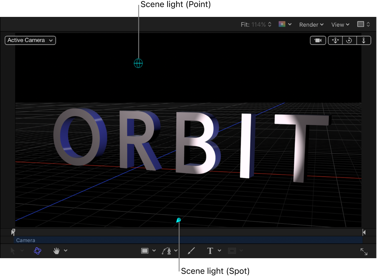 Canvas mit 3D-Textobjekt mit Szenenbeleuchtung