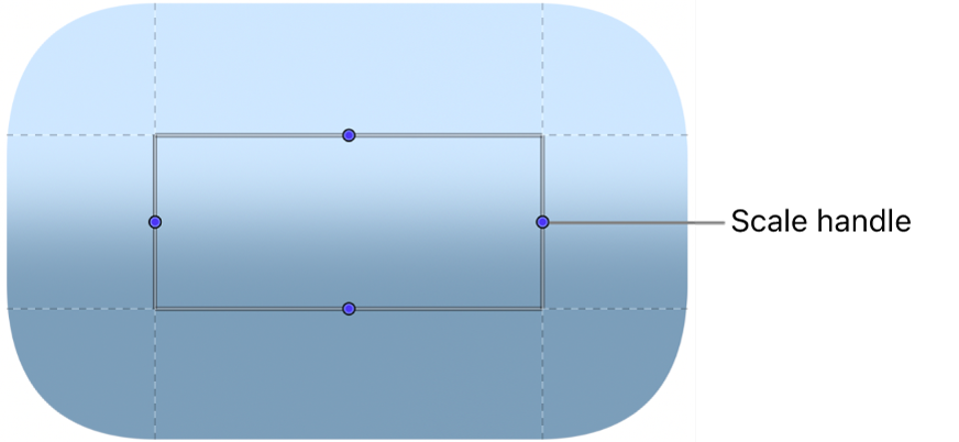 Canvas mit den Onscreen-Steuerelementen der Option „Skalieren“ des Filters „Skalierte Teilflächen“