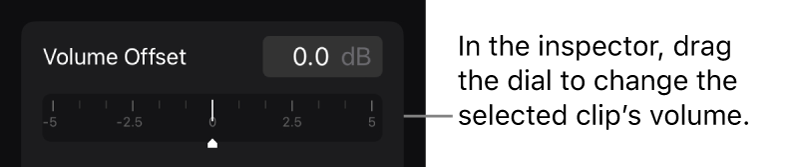 Der Drehregler für den Lautstärkeversatz im Tab „Audio“ des Informationsfensters.