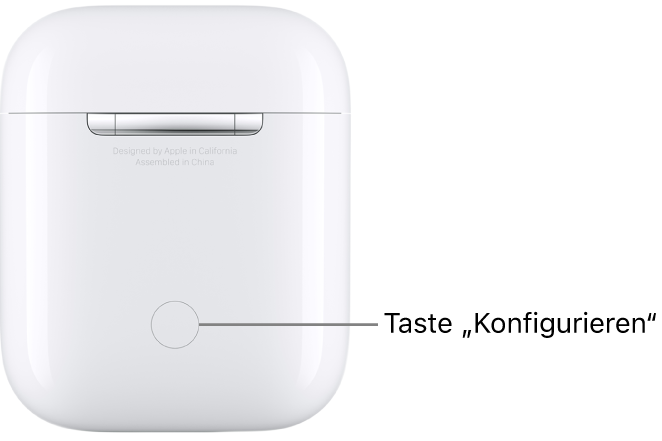 Die Konfigurationstaste in der Mitte der Rückseite des Ladecase der AirPods 1 und 2