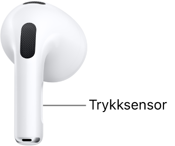 Plasseringen av trykksensoren på AirPods 3 langs stilken på hver AirPod.