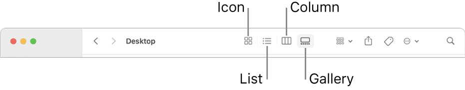 The Finder toolbar showing View option buttons for a folder.
