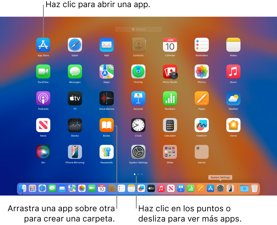 Launchpad mostrando las apps que puedes abrir.