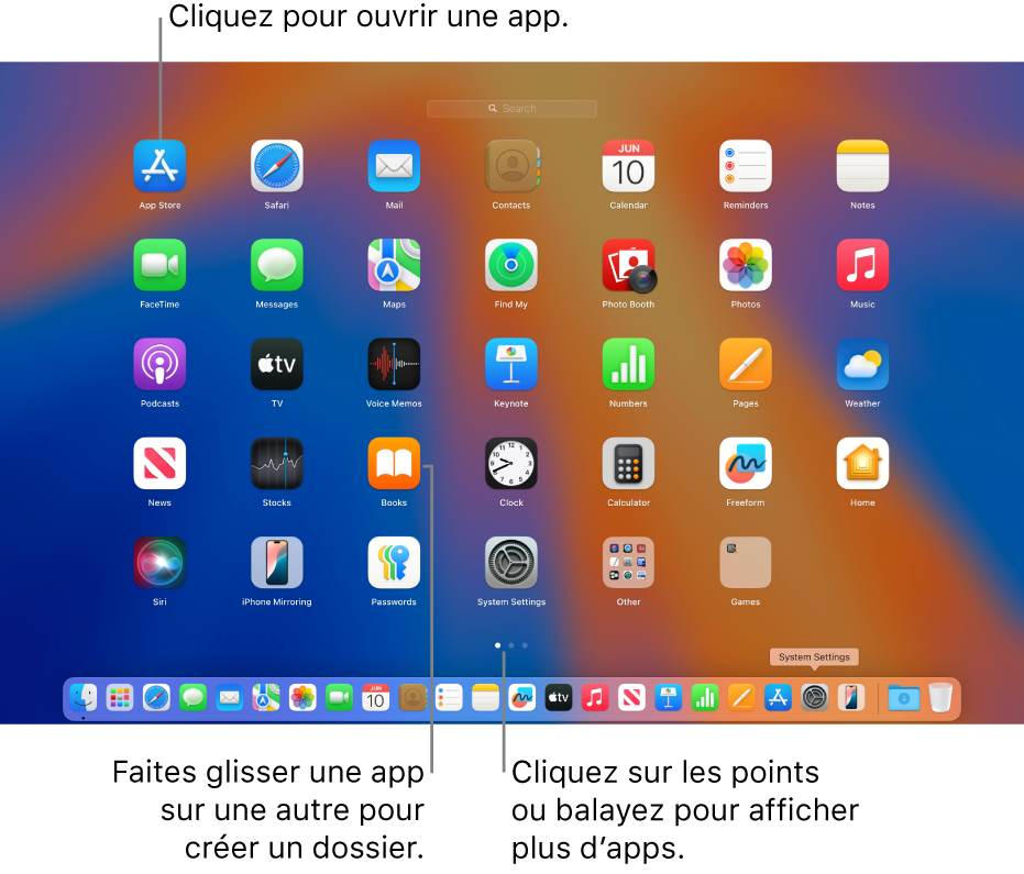 Launchpad affichant des apps que vous pouvez ouvrir.