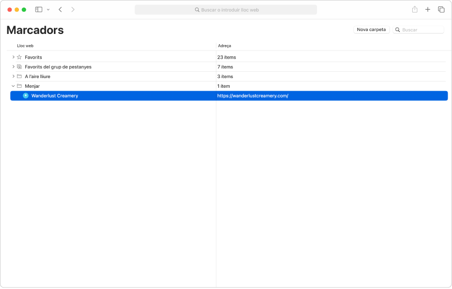 La finestra “Edita els marcadors” al Safari.