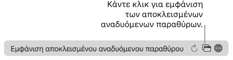 Το πεδίο Έξυπνης αναζήτησης με ένα κουμπί για εμφάνιση των αποκλεισμένων αναδυόμενων παραθύρων.