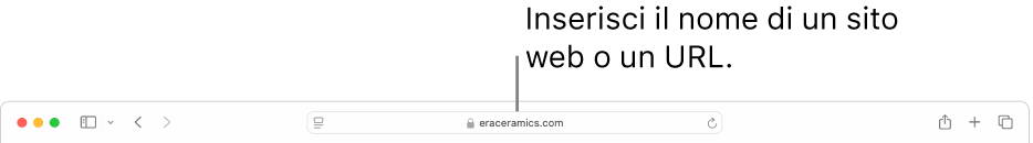 Il campo di ricerca smart di Safari, in cui puoi inserire il nome o l’URL di un sito web.