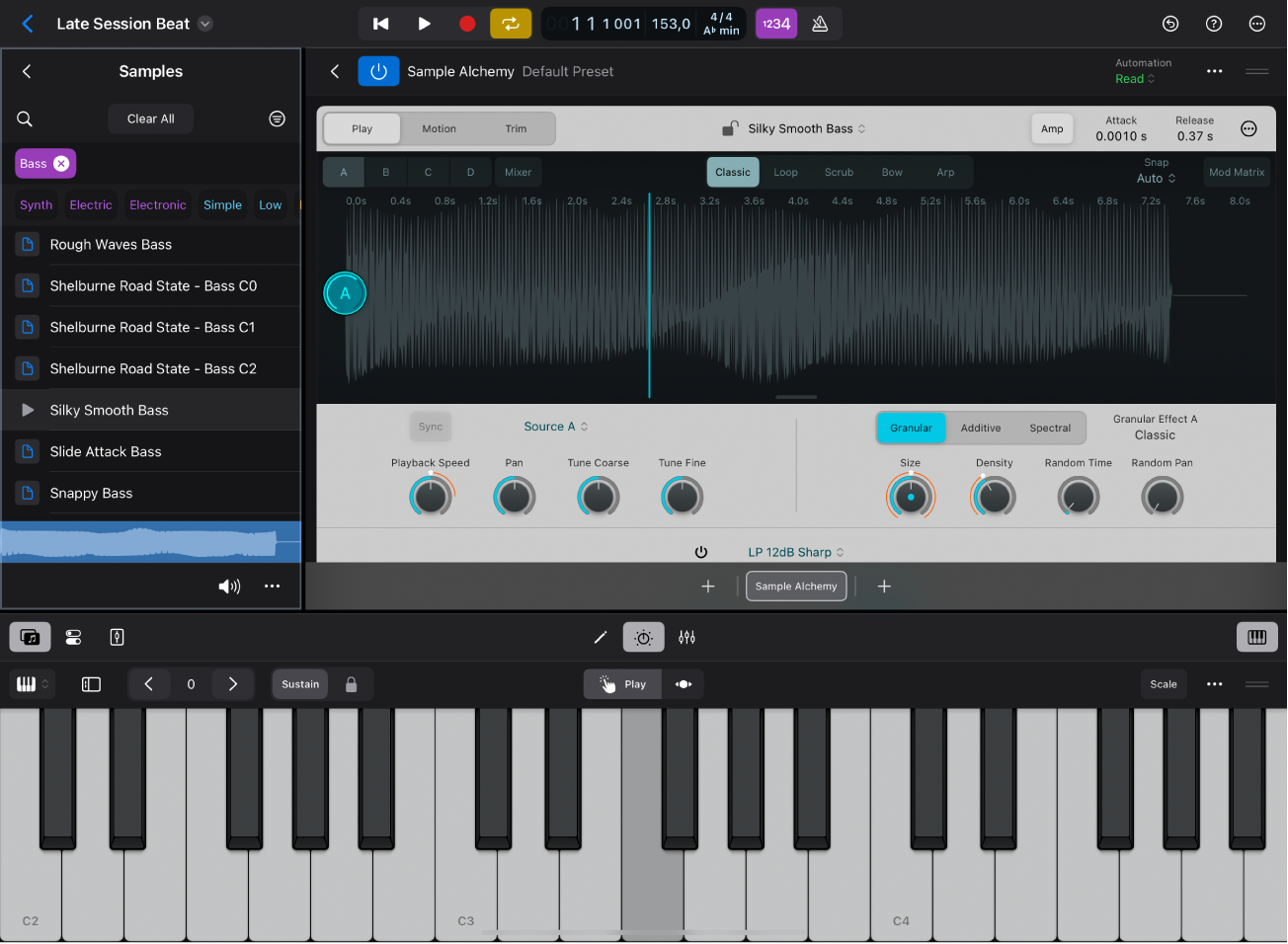 Figure. Logic Pro for iPad showing Samples view in the Browser.