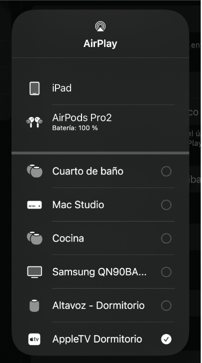 Ilustración. Cuadro de diálogo de AirPlay.